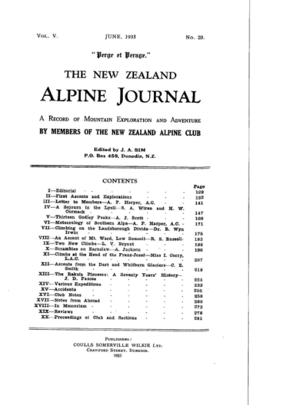New Zealand Alpine Journal 1933 Vol 5 No 20 cover